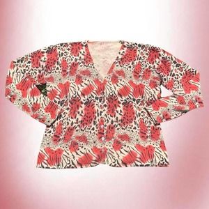 Vintage Red Animal Print Cardigan (No Label)